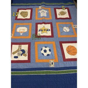 Patchwork Sports Quilt Comforter Bedding Cotton Blue Multicolor Twin 65x83 Youth